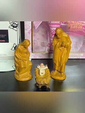 Vintage Antique Anri Holy Family Nativity Wood Carved Mary Joseph Jesus 5 inch